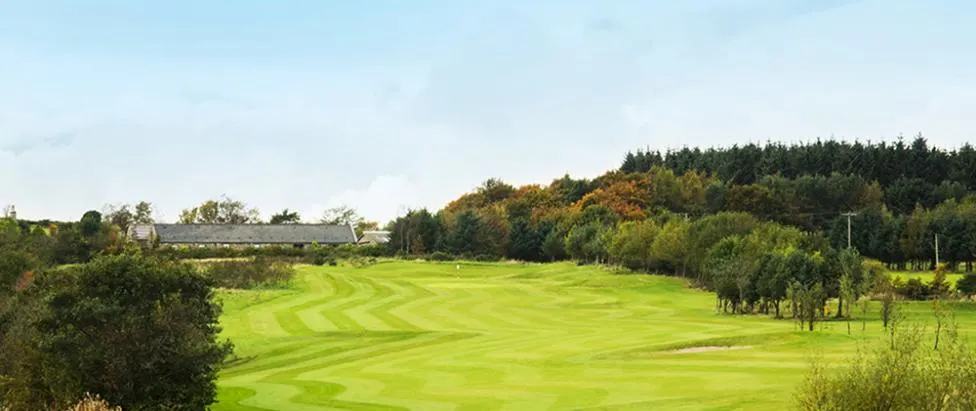 The 5th fairway, striped and uphill