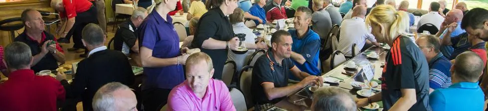A group enjoying a meal in the bistro
